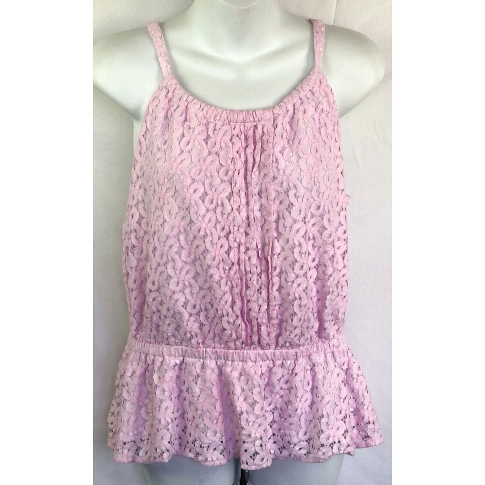Nicole Miller BabyDoll Halter Peplum Top L Pink Lace Crochet Y2K Coquette Fairy